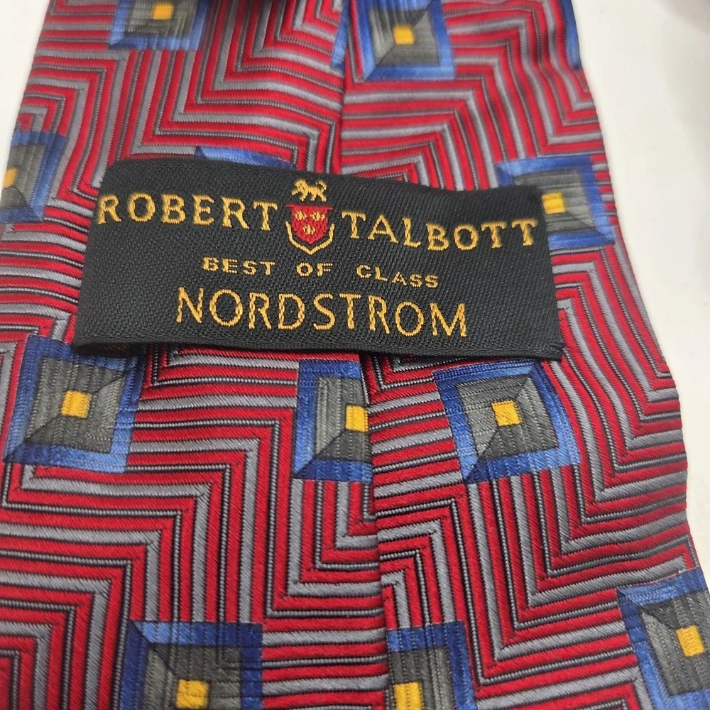 Robert Talbott Best of Class Silk Tie  Bold Red Blue Gold Hand Sewn In USA 4x58